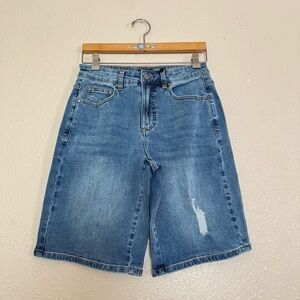 Universal Standard Bae Shorts in Classic Blue Distressed